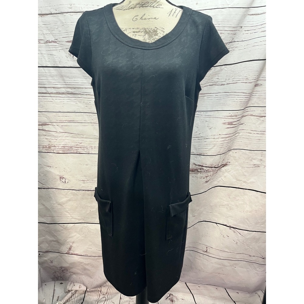 Dressbarn Womens Black Short Sleeve‎ Scoop Neck Pleat Front Pocket Dress 14